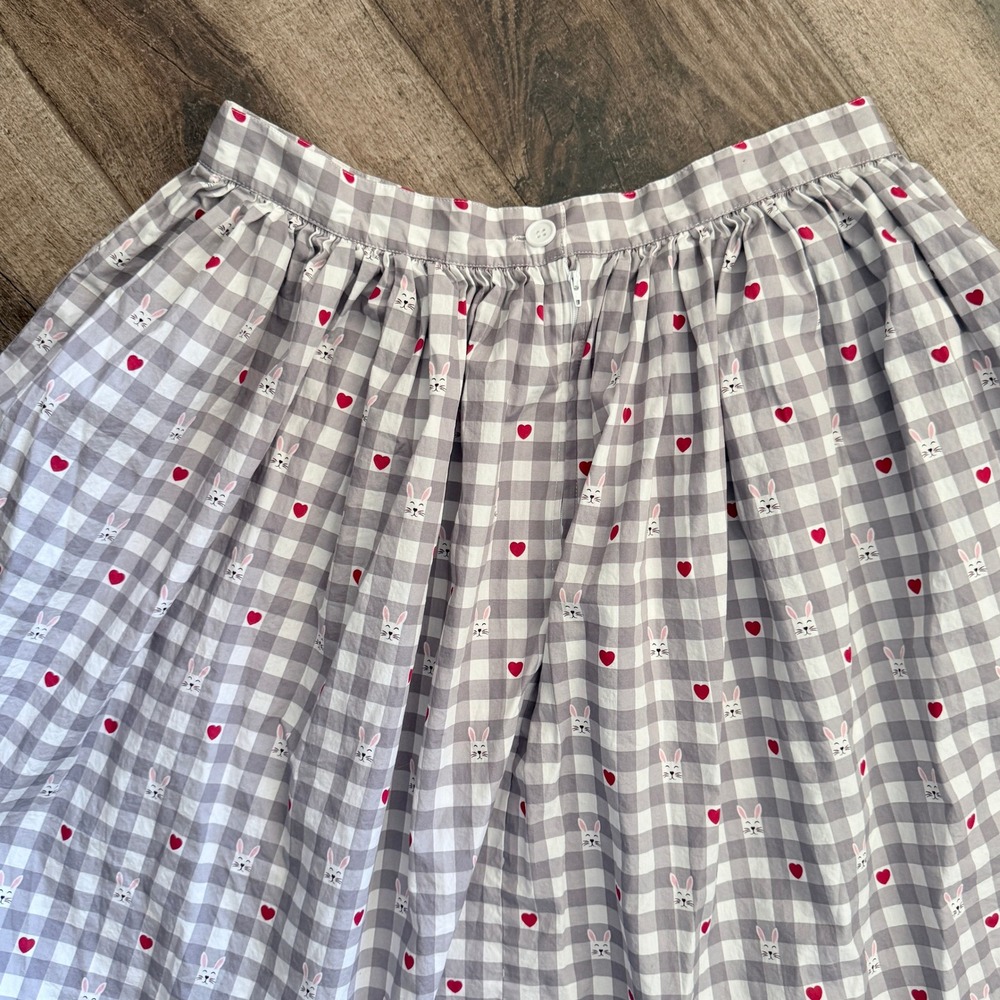 Hell Bunny Retro 50s Leonie Gingham Bunny Heart Midi Skirt, Gray White,2XL